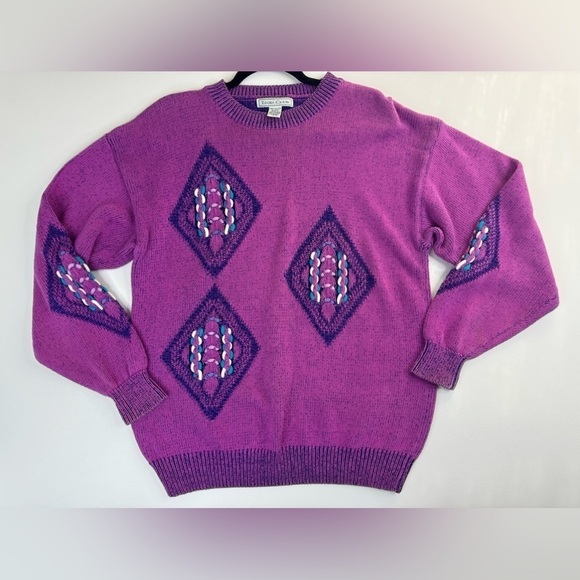 Izod 80’s Vintage Aztec 100% Cotton Knit Mom Sweater Size Large - Picture 1 of 9